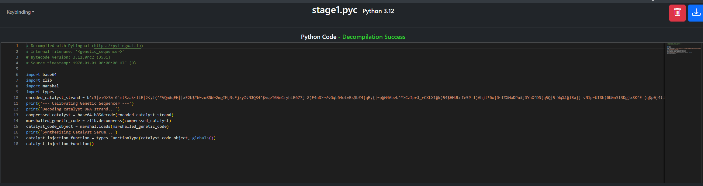 PyLingual decompilation of stage one.