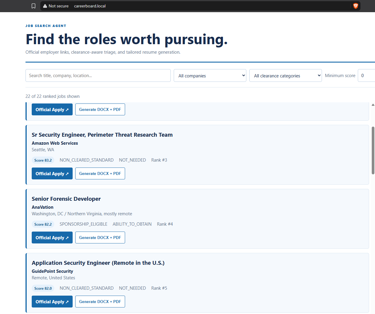 Job search dashboard
